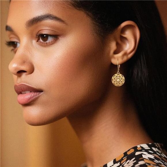 ✨ 14K Gold Leverback Dangle Earrings – CZ Circle Drop Sterling Silver Jewelry - Picture 4 of 5